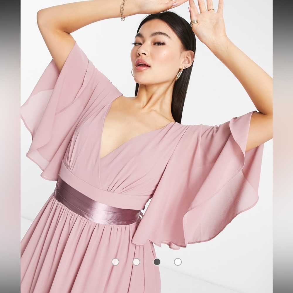 TFNC Bridesmaid kimono sleeve pleated maxi dress with angel sleeve in lavender